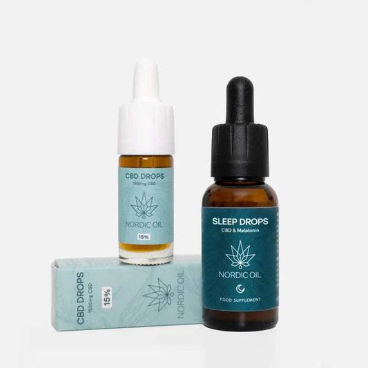 CBD Schlaf-Set mit 15% CBD Öl Plus und Schlaftropfen mit Melatonin für natürlichen, erholsamen Schlaf