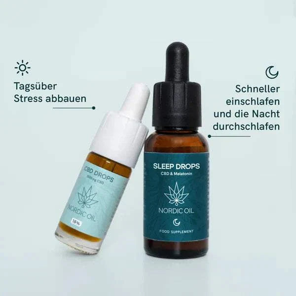 CBD Schlaf-Set mit 15% CBD Öl 15 Plus und Melatonin-Schlaftropfen für natürlichen erholsamen Schlaf