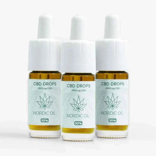 Drei 10ml Flaschen Nordic Oil CBD Öl Plus 30% mit 3000mg Vollspektrum Hanfextrakt und MCT Öl