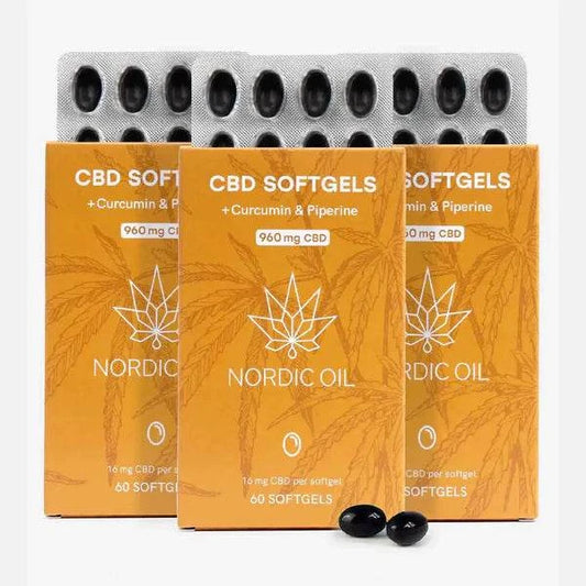 3FÜR2 CBD Kapseln 960mg mit Kurkumin, Nordic Oil, 3x60 Stück, Vollspektrum Hanfextrakt, verbesserte Bioverfügbarkeit, natürliche Inhaltsstoffe