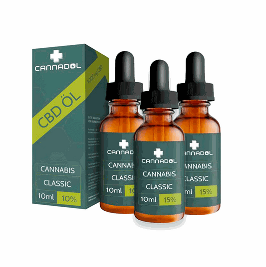 3x 10ml bottles of Cannadol CBD Öl 15% (1500mg) Bio full-spectrum hemp oil with pipette in UV-resistant glass packaging