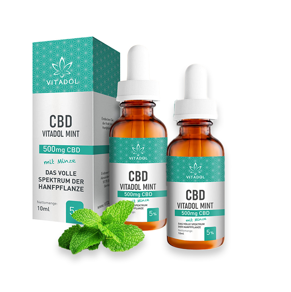 2x vitadol-mint-5-bio-vegan-10ml-flasche CBD Öl mit Minzgeschmack in UV-Schutzflaschen