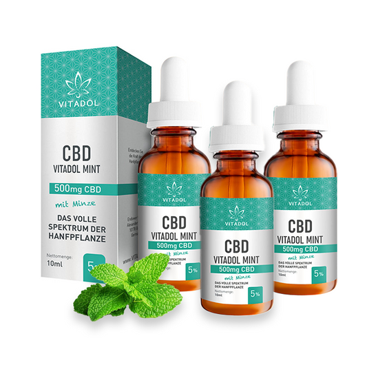 3x vitadol-mint-5-bio-vegan-10ml-flasche CBD Öl Flaschen mit erfrischendem Minzgeschmack und Bio-Vollspektrum Hanfextrakt