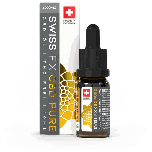 10ml bottle of SWISS-FX CBD Öl PURE 40% THC-free with 4000mg CBD from Switzerland