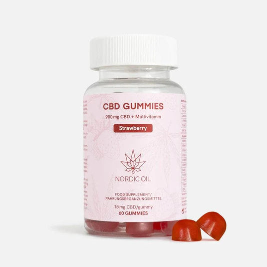 CBD Fruchtgummis Erdbeere 900mg Packung mit hochwertigen, laborgeprüften CBD Gummies für natürliche Entspannung