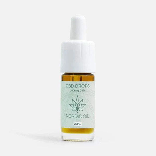 Nordic Oil CBD Öl Plus 20% 2000mg in 10ml glass dropper bottle on white background