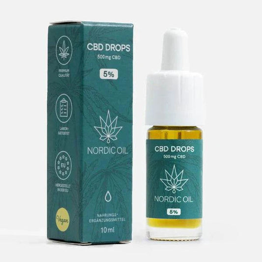 Nordic Öl CBD Öl Plus 5% 500mg in 10ml Flasche mit Verpackung, Vollspektrum Hanfextrakt, vegan und laborgeprüft