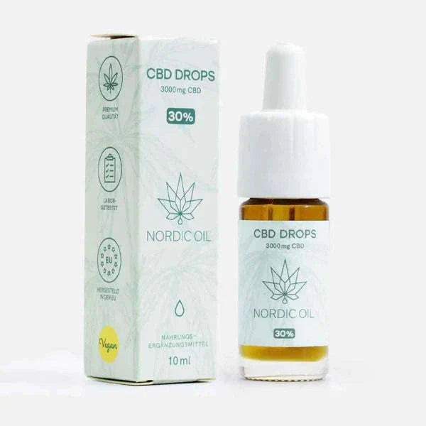Nordic Oil CBD Öl Plus 30% 3000mg in 10ml Flasche mit Verpackung für Vollspektrum Hanfextrakt und MCT Öl