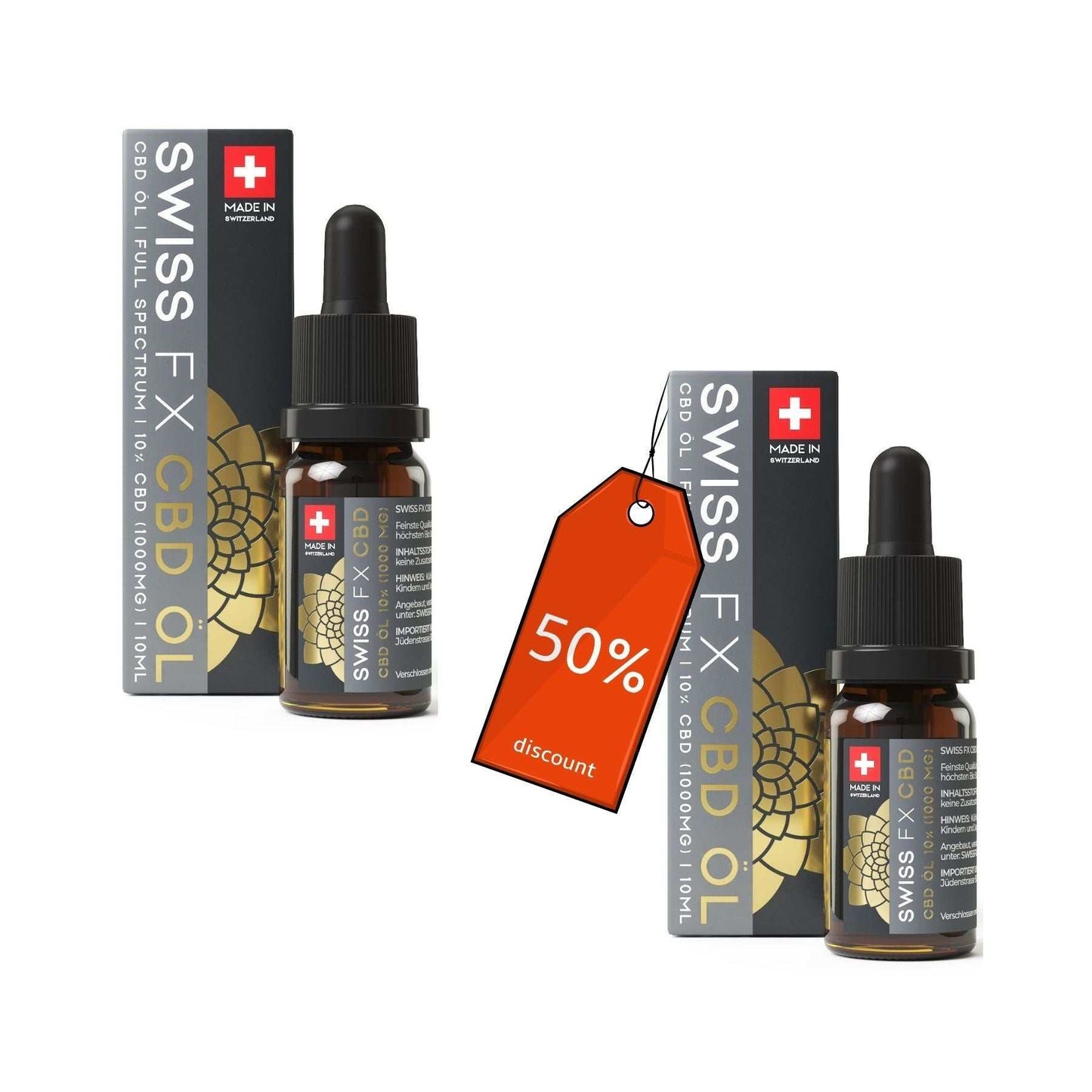 Swiss FX Öl 10% CBD Vollspektrum 10ml Sparpaket mit 50% Rabatt, Made in Switzerland, Bio zertifiziert