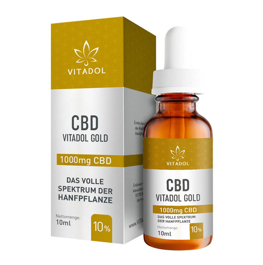VITADOL GOLD 10ml Flasche CBD Öl 10% mit 1000mg Vollspektrum Hanfextrakt und Pipette
