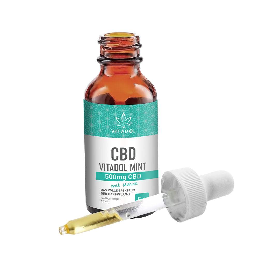 VITADOL Mint 5% Bio Vegan CBD Öl 10ml Flasche mit Pipette und erfrischendem Minzgeschmack