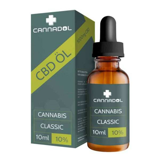 Cannadol Classic CBD Öl 10% 1000mg 10ml Flasche mit Pipette und Verpackung