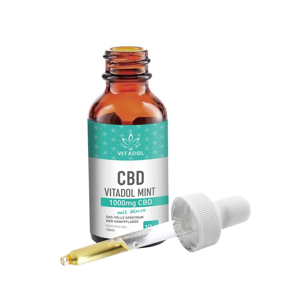 VITADOL Mint 10% CBD Öl 10ml Flasche mit natürlichem Minzgeschmack und 1000mg CBD, bio und vegan