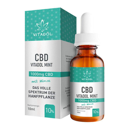 VITADOL Mint 10% Bio CBD Öl 10ml Flasche mit erfrischendem Minzgeschmack und 1000mg CBD, vegan und THC-frei