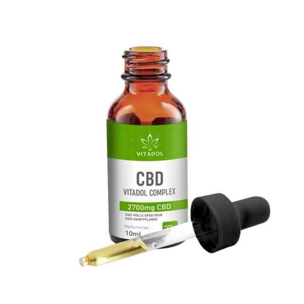 Flasche Vitadol Complex CBD-Öl 27% mit Pipette und 2700mg CBD in Bio-Vollspektrum Formel