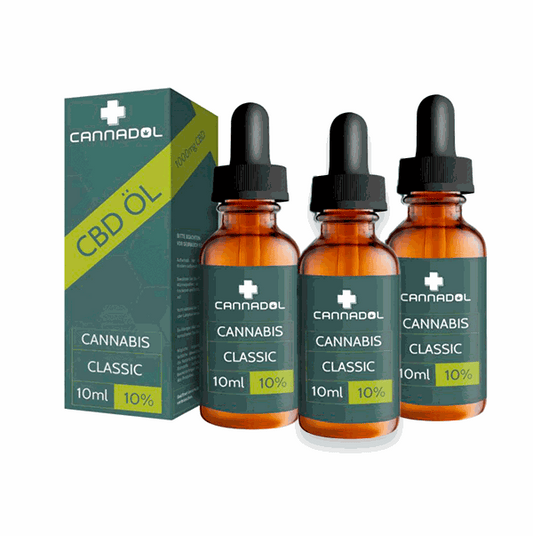 3-pack of 10ml Cannadol CBD Öl 10% bottles with pipettes, bio full-spectrum hemp oil, 1000mg CBD each