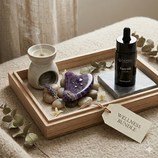 Wellness Set – Gua Sha Amethyst mit Zähnchen & CBD Gesichtsöl CALM (300mg)