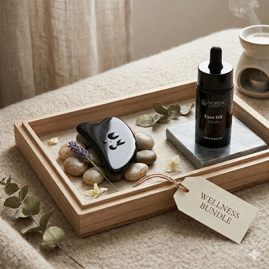 Wellness Set – Gua Sha Obsidian mit Zähnchen & CBD Gesichtsöl CALM (300mg)
