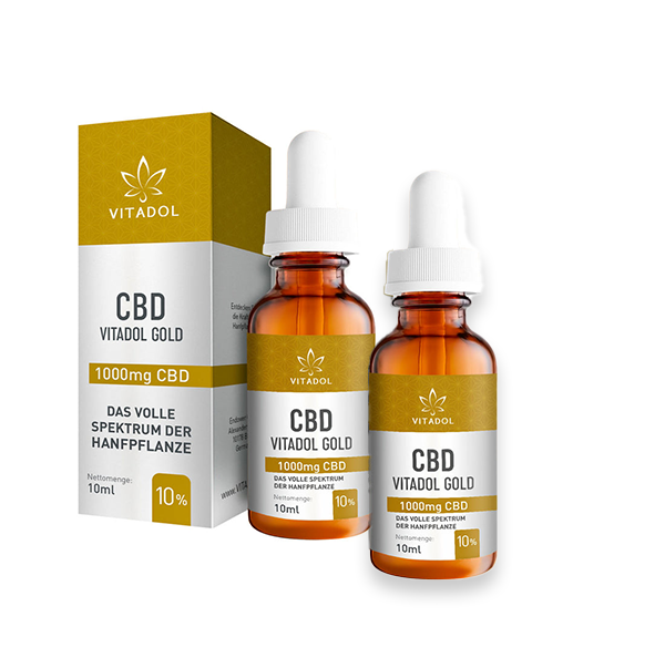 2X Vitadol Gold CBD-Öl 10 1000mg Vorteilspack mit 2 Flaschen Bio-Vollspektrum CBD-Öl ohne THC