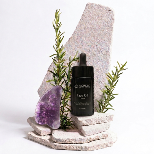 Wellness Set – Gua Sha Amethyst mit Zähnchen & CBD Gesichtsöl CALM (300mg)